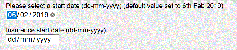 Date input in Firefox showing keyboard highlight on day portion.
