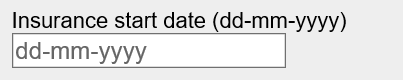 Screenshot of date of birth date capture with one text box. A label is present (including the format hint). Also there is placeholder text.