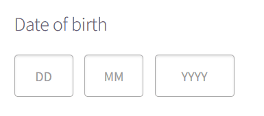 Screenshot of date input showing three text boxes. There are no labels, but placeholder text is present.