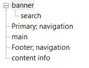 List of landmarks from NVDA elements list. Shows two labelled naigation areas.