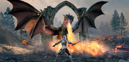 Knight Standing In Front Of Fire Breathing Dragon